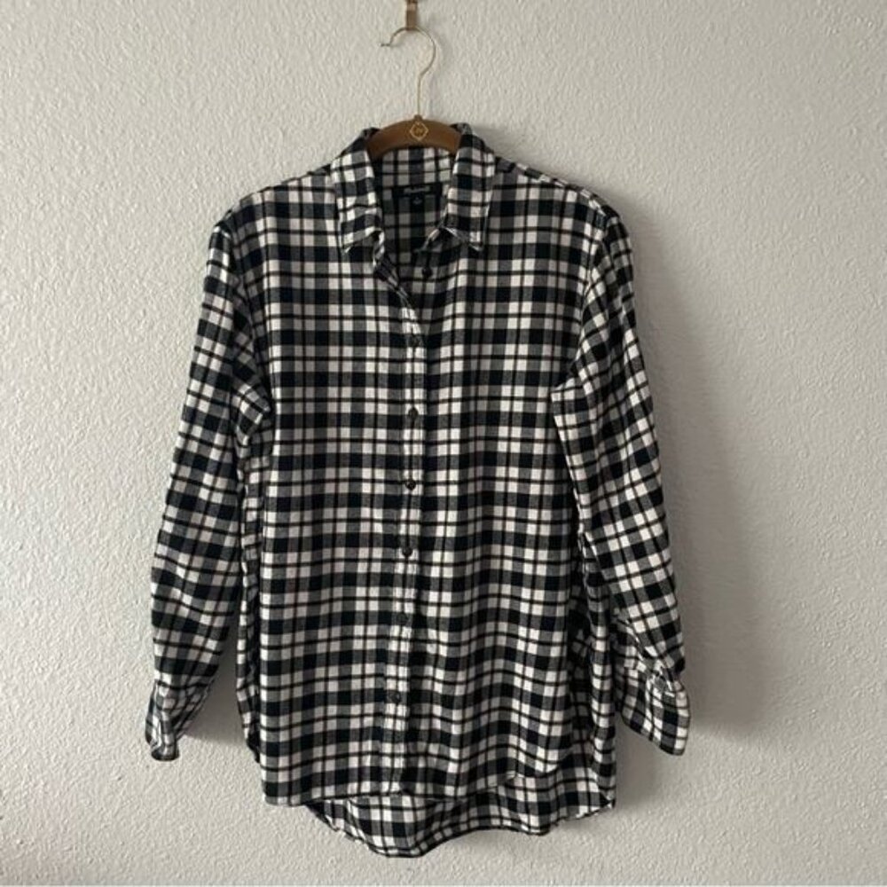 Madewell Black & White Plaid Flannel Shirt Size Small